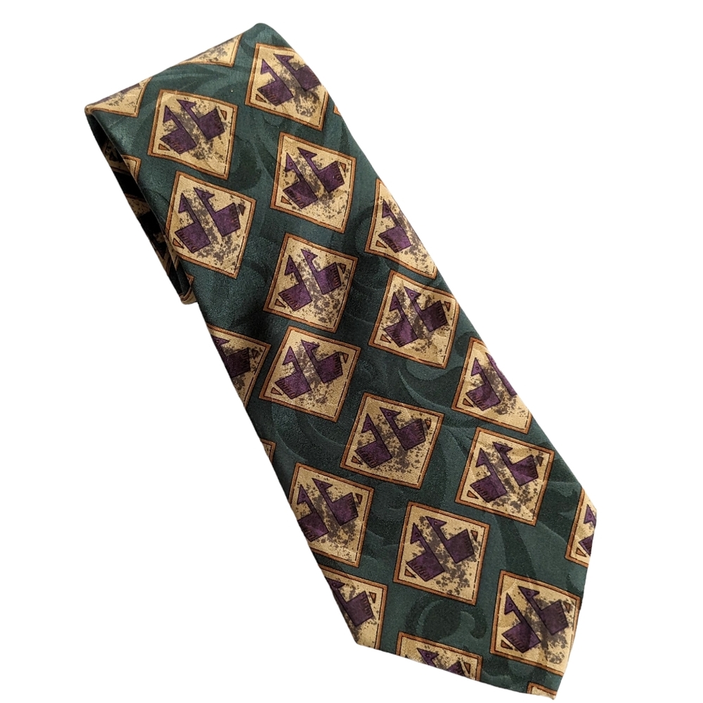 Charles Jourdan Green and Gold Silk Tie